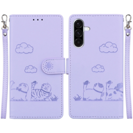 BookCover Hoes Etui voor Samsung Galaxy A56 - A36  -  Cartoon Cats  - Lila   - Reliëf