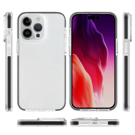 TPU Bescherm-Hoes Cover Skin + Screenprotector voor iPhone 15 Pro Max  Transparant-Zwart