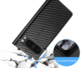 Luxe BookCover Hoes Etui voor Google  Pixel 9  -  9 PRO -   Zwart-Rood-Carbon