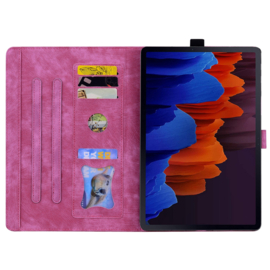 Luxe Bescherm-Etui Hoes Map voor Samsung Galaxy Tab S9 FE  -  S10 FE - 10.9 -    Bloemen en Kat -  Roze