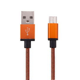 USB 2.0 - Micro USB Oplader en Data Kabel - 1  meter - Oranje - Zwart