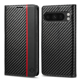 Luxe BookCover Hoes Etui voor Google  Pixel 9  -  9 PRO -   Zwart-Rood-Carbon