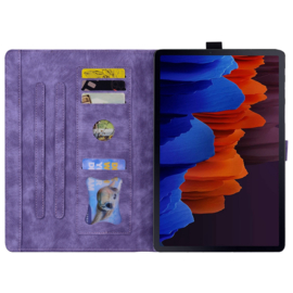 Luxe Bescherm-Etui Hoes Map voor Samsung Galaxy Tab S9 FE - S10 FE  - 10.9 -    Bloemen en Kat -  Paars