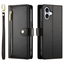 Luxe Portemonnee - Etui  Hoes Tas voor iPhone 16  - Met Schouder - Draagkoord -  Zwart