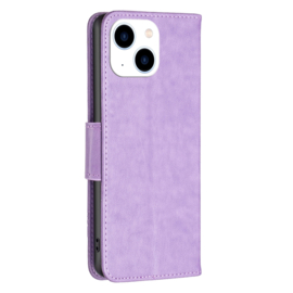 PU BookCover Hoes Etui voor iPhone 15    Paars   Vlinders