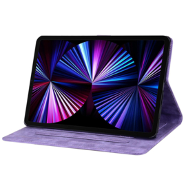 Luxe Bescherm-Etui Hoes Map voor Samsung Galaxy Tab S11  - 11" -    Bloemen en Kat - Paars