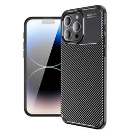 Luxe TPU Carbon  Bescherm-Hoes Cover Skin voor iPhone 15 Pro       Zwart