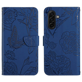 PU BoekCover Hoes Etui voor Samsung Galaxy A57 -   Blauw  -  Vlinders