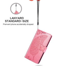 Boek-Cover Hoes Etui voor iPhone SE  - iPhone 7 - 8 -   Roze    -   Vlinder Relief