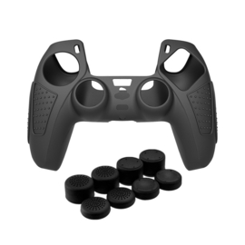 Grip Silicone Hoes / Skin met 8 Thumb Grips voor Playstation 5 PS5 DualSense Controller  -  Zwart   