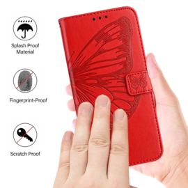 BookCover Hoes Etui voor iPhone SE 4 - 2024       Vlinder    -   Rood