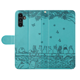 BookCover Hoes Etui voor Samsung Galaxy S26 PLUS  -  Turquoise  - Katten op Muurtje - Reliëf