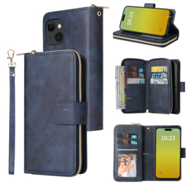 Luxe BookCover - 9 Cards - Wallet Etui voor iPhone 15  -  Blauw
