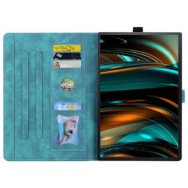 Luxe Bescherm-Etui Hoes Map voor Samsung Galaxy Tab A9 Plus - 11 -    Bloemen en Kat -  Groen