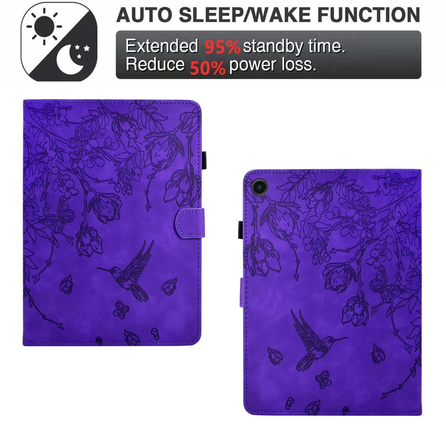 Luxe Bescherm-Etui Hoes Map voor Samsung Galaxy Tab A9 Plus  - 11    "Kolibrie"   Paars