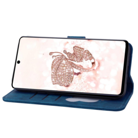 BookCover Hoes Etui voor Samsung Galaxy A36 - A56  -  Blauw - Bloemen Kat - Reliëf