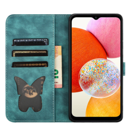BookCover Etui Hoes voor Samsung Galaxy A15  -  Groen   - Vlinders en Kat -  Reliëf