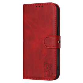Luxe BookCover Hoes Etui voor Apple iPhone 16e   -  Cartoon Cats  -  Rood   - Reliëf