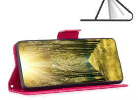 PU BookCover Hoes Etui voor iPhone 15 PRO MAX -  Magenta - Donker Roze   Vlinders