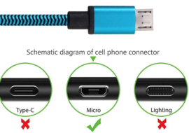 USB 2.0 - Micro USB Oplader en Data Kabel - 1  meter - Paars  - Zwart