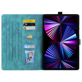 Luxe Bescherm-Etui Hoes Map voor Apple iPad 10 - 11 -  A16 - 10.9 -    Bloemen en Kat -  Groen