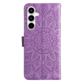 BookCover Hoes Etui voor Samsung Galaxy A35  -  Paars - Bloem-Motief in Reliëf