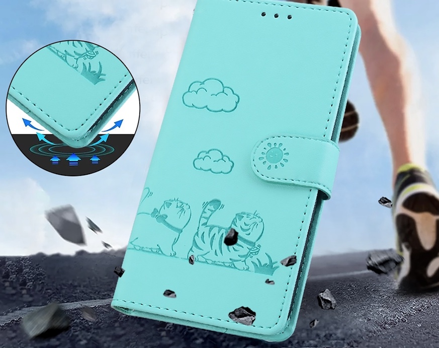 BookCover Hoes Etui voor Samsung Galaxy S24 - S25  -  Mint-Groen  - Cartoon Cats   - Kat - Reliëf