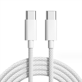 USB C  - USB C Oplader en Data Nylon-Kabel voor iPhone  Serie    100cm.  Wit