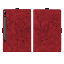 Luxe Bescherm-Etui Hoes Map voor Samsung Galaxy Tab S9 FE  - S10 FE-  10.9"  -    Hart en Vlinder  - Rood