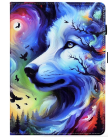 Luxe Bescherm-Etui Hoes Map voor Samsung Galaxy Tab A9 Plus  - 11    "Wolf"   Blauw - Wit