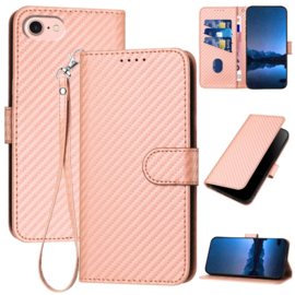 Luxe BookCover Hoes Etui voor iPhone SE 4 - 2024    Roze  - Carbon