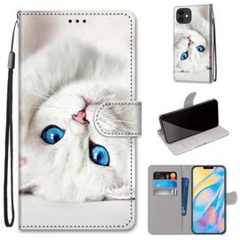 BookCover Hoes Etui voor iPhone 13 - 14    Witte Kat