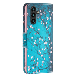 BookCover Hoes Etui voor Samsung Galaxy A24 - A25    -    Bloesem -   Groen / Roze