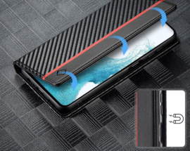 Luxe BookCover Hoes Etui voor Samsung Galaxy A14   -   Zwart-Rood-Carbon