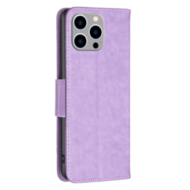 PU BookCover Hoes Etui voor iPhone 15 PRO MAX  Paars   Vlinders