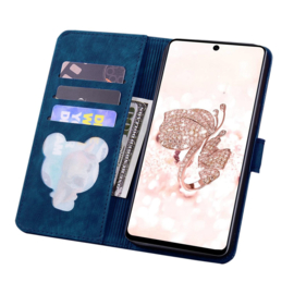 BookCover Hoes Etui voor Samsung Galaxy A36 - A56  -  Blauw - Bloemen Kat - Reliëf