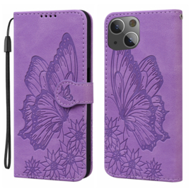 BookCover Hoes Etui voor iPhone 15      Vlinder    -  Paars  *2