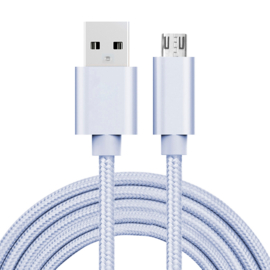 USB 2.0 - Micro USB Oplader en Data Kabel - 2 meter  Zilver