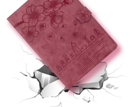 Luxe Bescherm-Etui Hoes Map voor Apple iPad 10 - 11 -  A16 - 10.9 -    Bloemen en Kat -  Rood