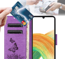 PU BookCover Hoes Etui voor Samsung Galaxy A55    Paars -  Vlinders