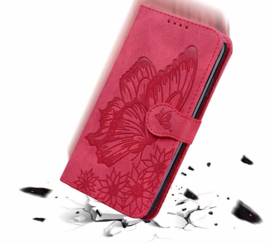 BoekCover Etui Hoes voor Samsung Galaxy A06 - A07  -  Rood -  Vlinder  - Reliëf