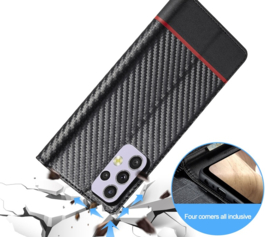 Luxe BookCover Hoes Etui voor Samsung Galaxy A33 - 5G  Zwart-Rood-Carbon