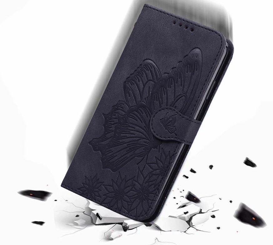 BoekCover Etui Hoes voor Samsung Galaxy A36 - A56  -  Zwart   -  Vlinder  - Reliëf