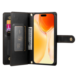 Luxe 7-Pas Portemonnee - Etui  Hoes Tas voor iPhone 17   - Met Schouder - Draagkoord -  Zwart