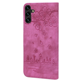 BookCover Hoes Etui voor Samsung Galaxy A16  - A26   Roze  - Bloemen Kat - Reliëf
