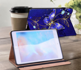 Luxe Bescherm-Etui Hoes Map voor Samsung Galaxy Tab A9 Plus  -  11"  -    Vlinders  - Blauw