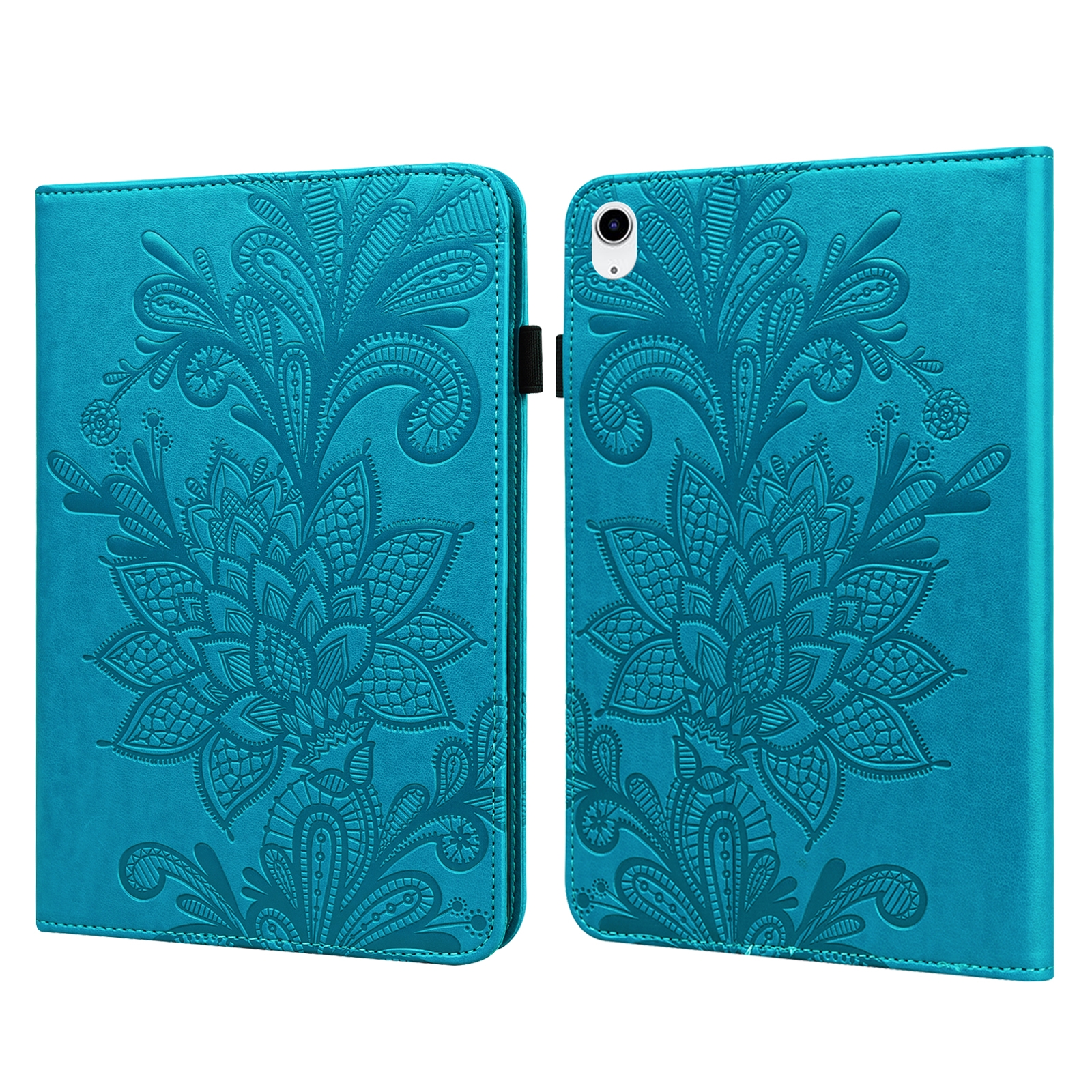 Bescherm-Etui Hoes Map voor Apple iPad 10 - 11 -  10.9  -   Bloem Reliëf - Groen/Blauw