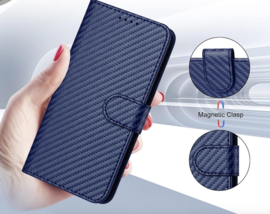 Luxe BookCover Hoes Etui voor Samsung Galaxy S24 - S25     Blauw  - Carbon