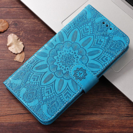 PU BoekCover Hoes Etui voor Apple iPhone 17 -   Turquoise  -  Bloem-Motief in Reliëf