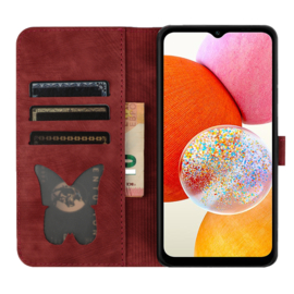 BookCover Etui Hoes voor Samsung Galaxy A15  -  Rood  - Vlinders en Kat - Reliëf